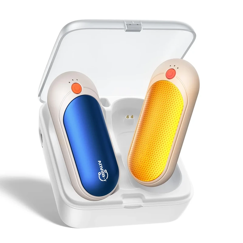 J-BRAUV Handwärmer Elektrisch 2er Set, 2000mAh Taschenwärmer Wiederverwendbar Mit 10000mAh Ladebox, 3 Heizstufen Beidseitig Handwärmer USB Bis 24h Heizung, Für Kinder Männer Frauen