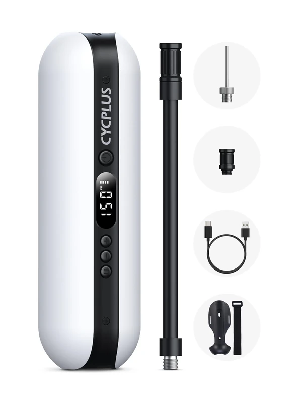 CYCPLUS Luftpumpe 150PSI Elektrischer Kompressor Tragbar Fahrradpumpe Mini Reifenpumpe mit Digital LED Anzeige LED Licht Wiederaufladbarer Li-ionen für alle Fahrräder Motorräder und Autos