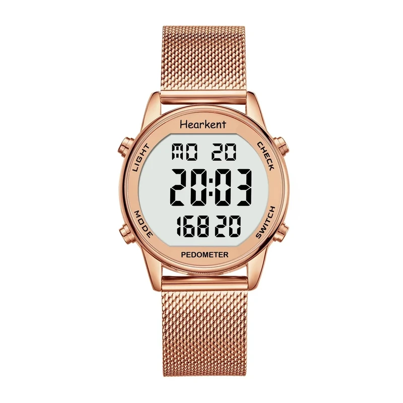 Damen Schrittzähler Uhr,Wasserdicht Fitness Tracking Digitale Uhr,Ohne Bluetooth und APP,Seniorenuhr mit Schrittzähler Kalorienzähler,Sportuhr zum Gehen/Laufen (Roségold, Damen)