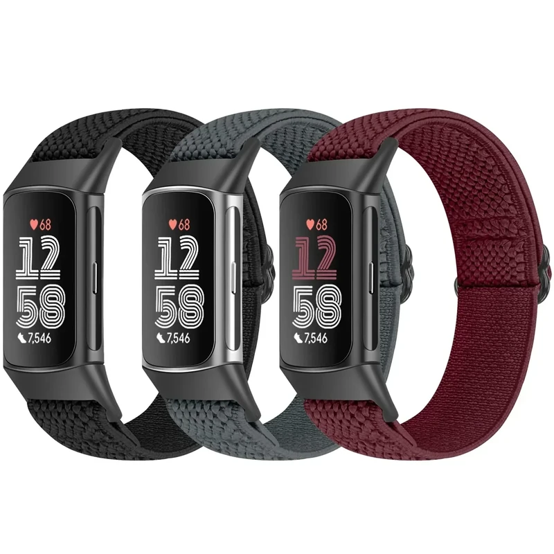 Bcuckood 3 Stück Elastisches Armband Kompatibel mit Fitbit Charge 6/Charge 5 für Damen Herren, Verstellbares Nylon Sportschlaufe atmungsaktives Ersatzarmband