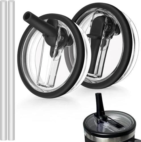 2 Stück Stanley Cup Deckel Auslaufsicher,Deckel für Stanley Cup 40oz,Auslaufsicherer Ersatzdeckel mit 4 Trinkhalmen and 1 Strohhalm Bürste,Ersatzdeckel für 40oz Becher, Stahlseil ummantelt