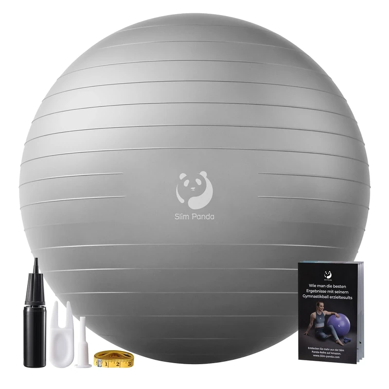Slim Panda Gymnastikball, 55-85CM Explosionsgeschützt Pezziball Sitzball mit Pumpe, Trainingsball Fitnessball für Senioren Therapie,Schwangerschaft, Fitness, Balance Training（Silber）