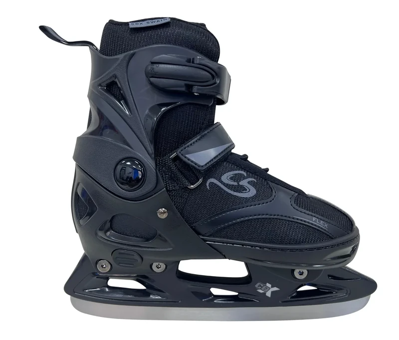 Cox Swain verstellbare Schlittschuhe Black Ice, Eislaufschuhe für Kinder, Jugendliche und Erwachsene bis 100KG, vorgeschliffene Edelstahlkufe, Softboot, Black, Gr. M (37-40)
