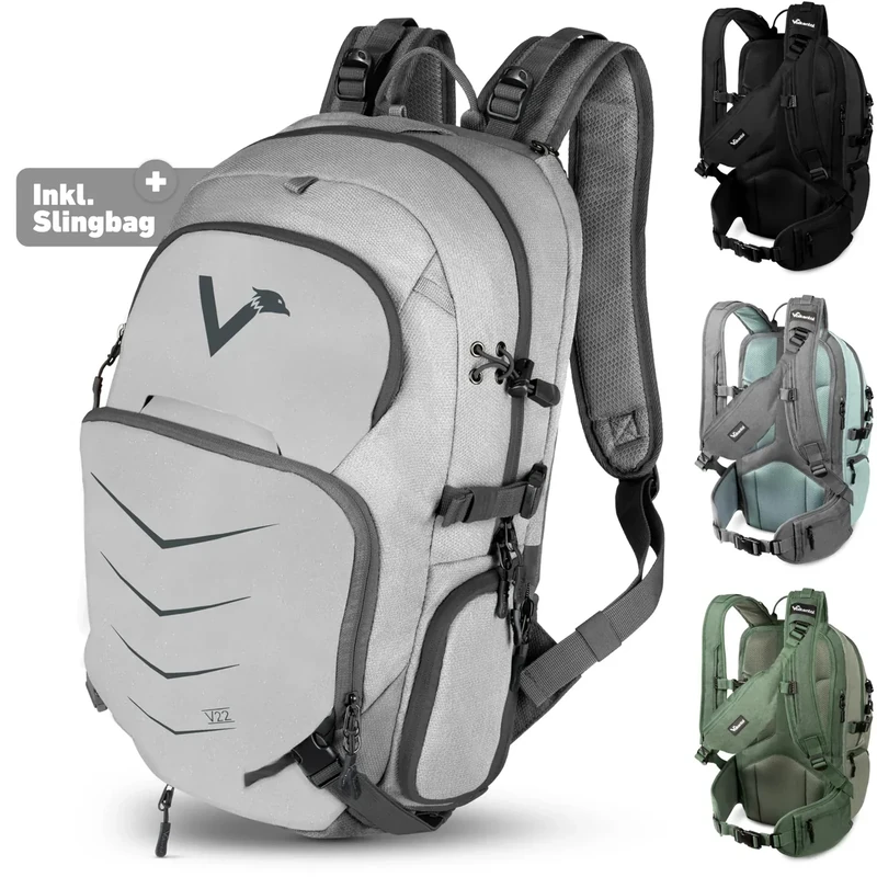 Valkental - Innovativer Rucksack mit perfekter Aufteilung (22L) Erweiterbares Volumen (Kein Schwitzen) Wanderrucksack, Trekkingrucksack, Fahrradrucksack & Outdoor Rucksack - Wasserfest & Reflektierend