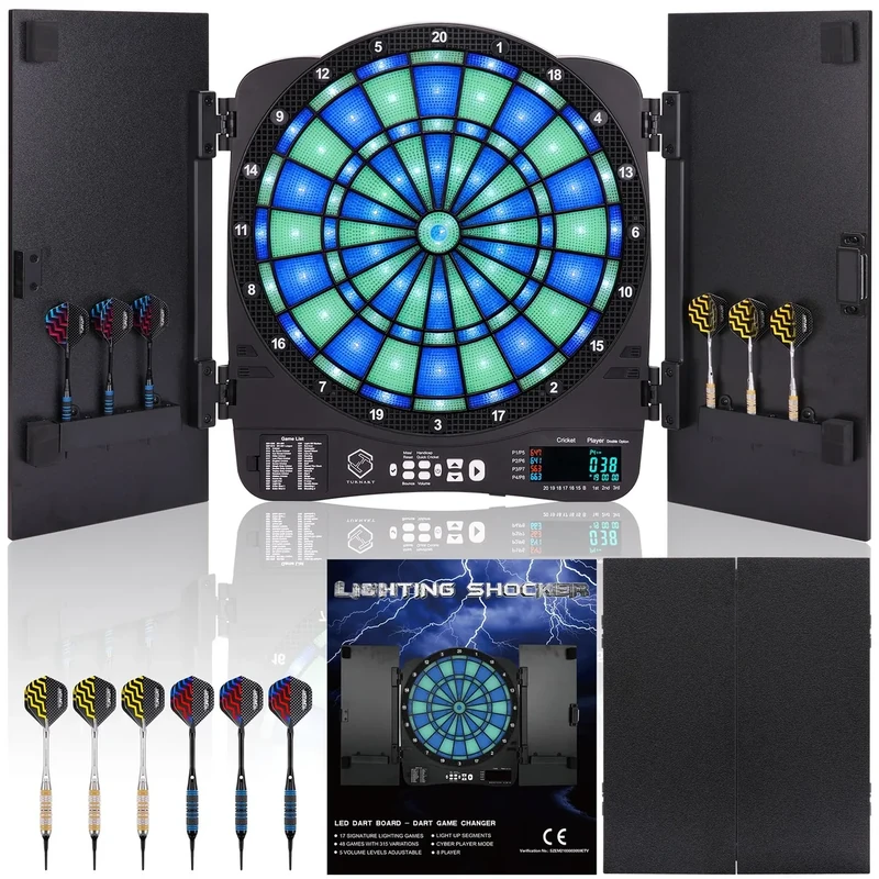Turnart 2025 Dartscheibe Elektronisch Dartscheibe Elektronische Dartscheibe E Dartscheibe mit LED Beleuchteten Ziffern,Dartscheibe Elektronisch Profi 6 Dartpfeile Soft