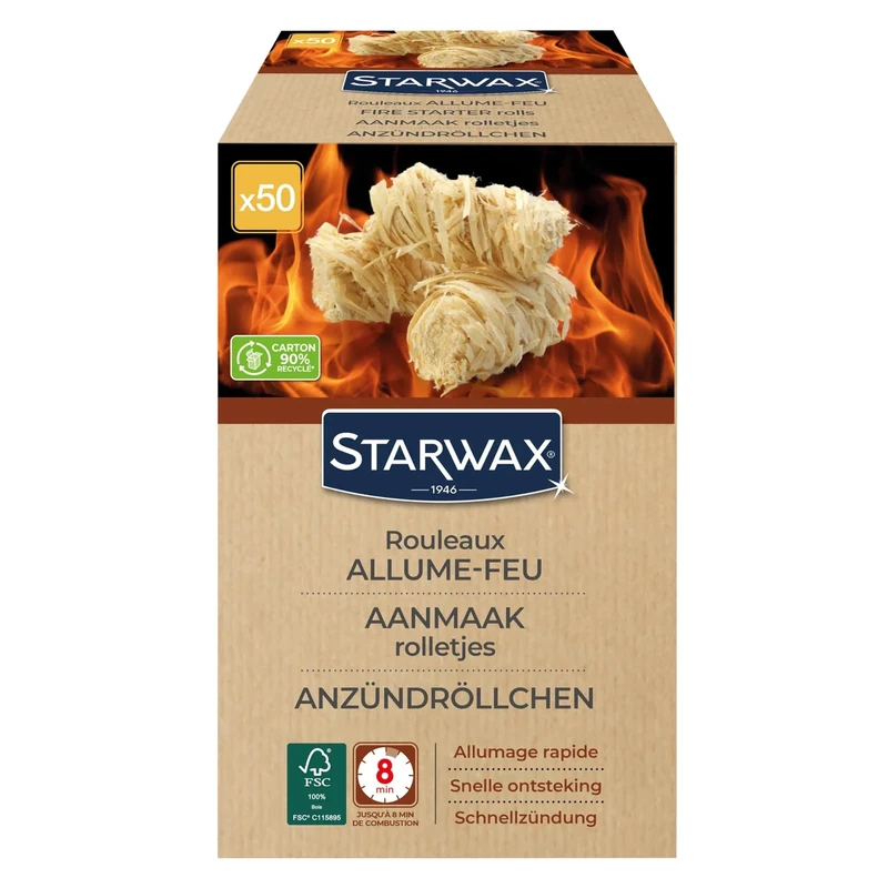 STARWAX - Feueranzünderrollen für Grill, Kamin und Ofen - natürliche Zusammensetzung - schnelles Anzünden - sauber und geruchlos - 500g, Wood