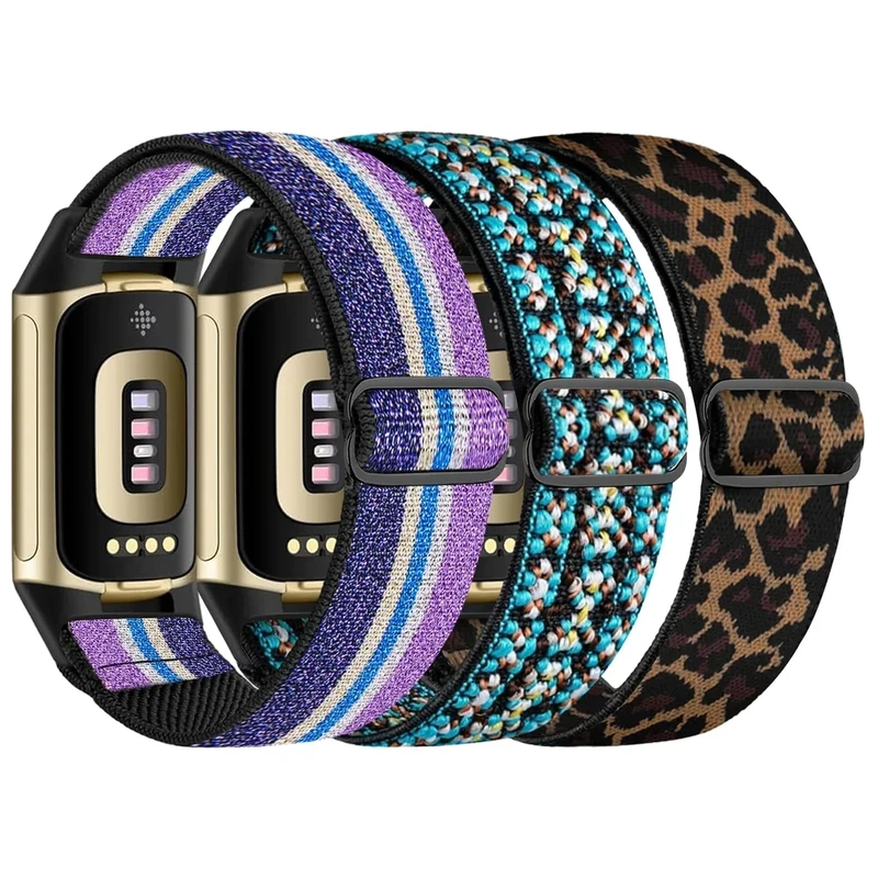 chinbersky Elastisches Armband Kompatibel mit Fitbit Charge 6 Armband/Fitbit Charge 5 Armband, Verstellbares Nylon Stoff Dehnbare Atmungsaktiv Sport Band für Fitbit Charge 6/Charge 5 Damen Herren