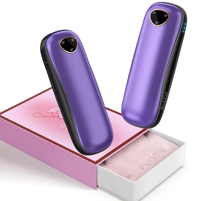 OT95 Wiederaufladbare Handwärmer 10000mAhGeschenkbox Funme® 2er-Pack Handwärmer Elektrisch USB Powerbank Wiederverwendbar Taschenwärmer Tragbare Max 60°C, Frauen, Ideal für Outdoor Mode lila