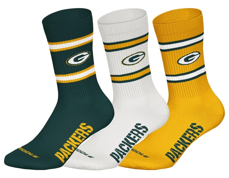 NFL Green Bay Packers 3pk Crew Socks - GRN/WHT/YEL - 39/42