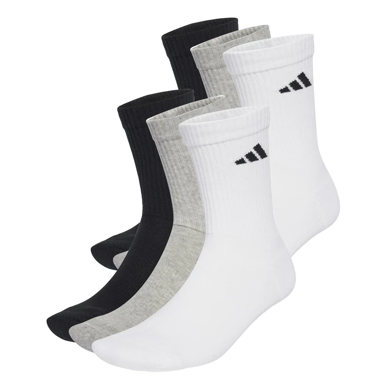 adidas Unisex CUSHIONED CREW SOCKS 6 PAIR PACK, White/Medium Grey Heather/Black, 8.5-10