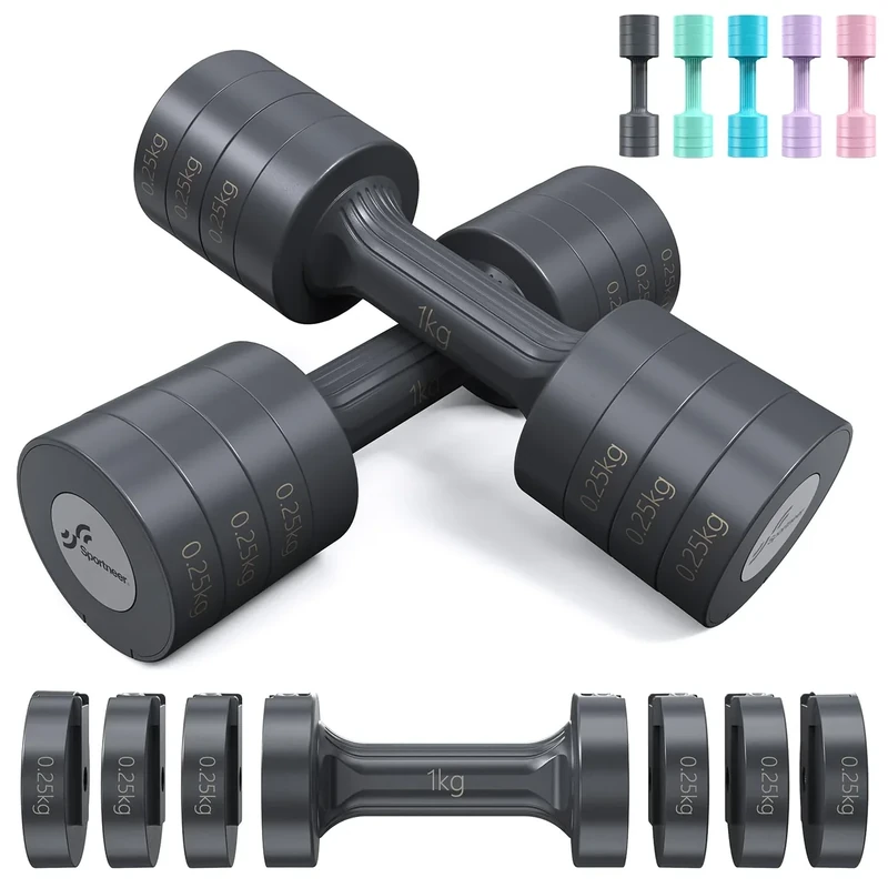 Hanteln Set, Sportneer Verstellbare Hanteln Frauen Set je 1–2,5 kg, 4-in-1 Kurzhanteln 2er Set, Adjustable Dumbbell Set für Home Gym, Fitness, Krafttraining, Geschenk (Schwarz-Grau)