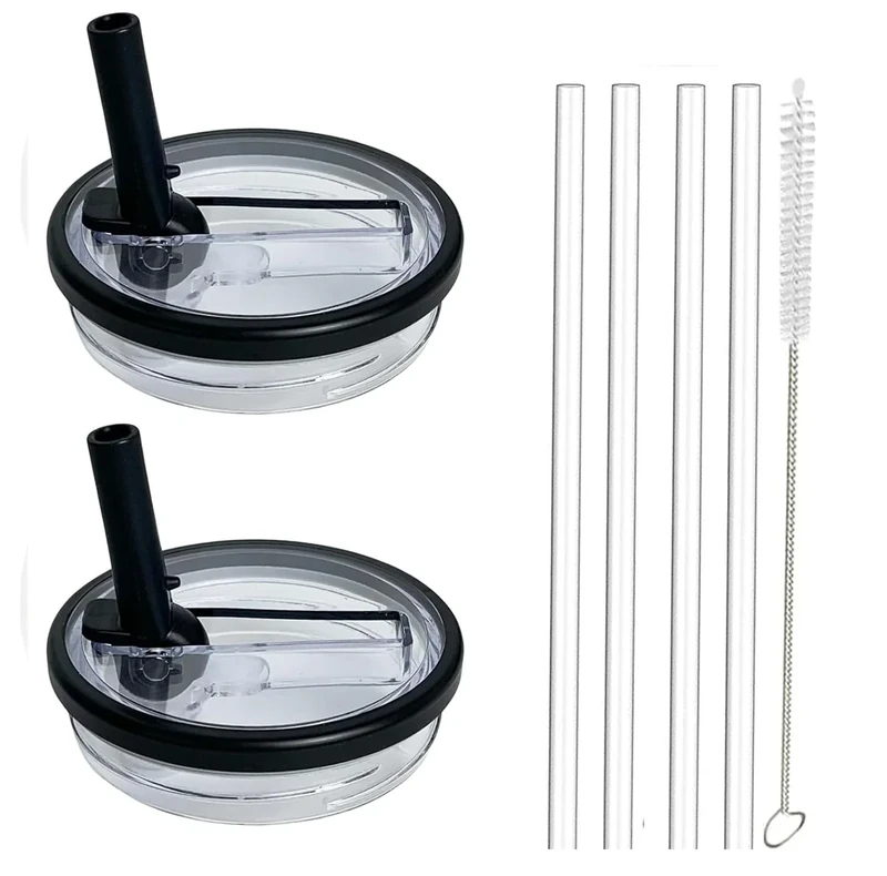 2 Pack 40 oz Tumbler Flip Straw Lid passend für Stanley Quencher 1.2L, Tumbler Deckel Sets mit 4 Strohhalmen und 1 Reinigungsbürste