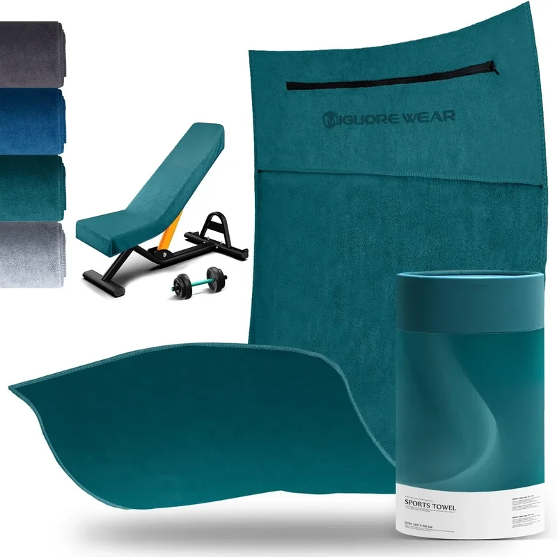 Migliore Wear Sporthandtuch Fitnessstudio,120x50cm Fitness Handtuch mit Reißverschlusstasche, Anti-Rutsch Schnelltrocknend Sport Handtuch für Gym Training