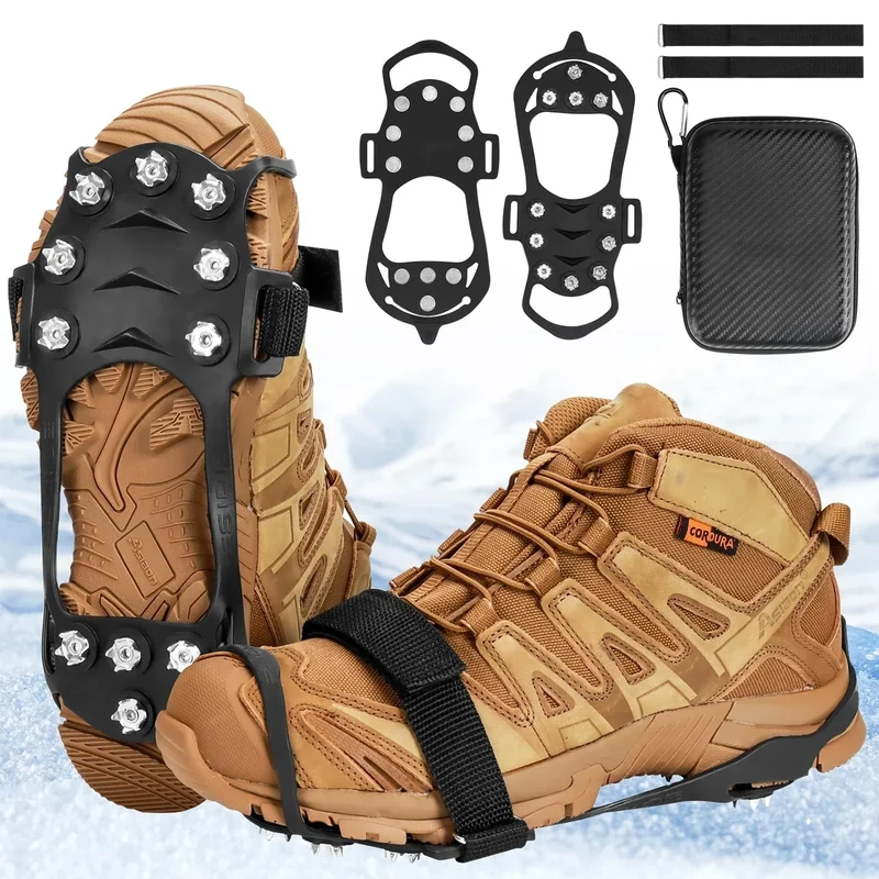 PBWZF Spikes für Schuhe Winter, Schuhspikes Schnee und EIS Anti Rutsch, Spikes Schuhe Schuhkrallen mit 10 Zähne, Schuh Spikes Grödel Steigeisen Ice Grips Klampen Eisspikes für Damen und Herren XXL