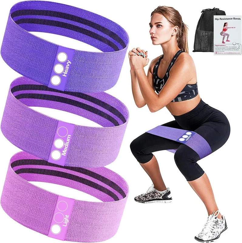Resistance Bands, 3pcs Fitnessbänder Hip Widerstandsbänder Set mit starker Dehnbarkeit, 3 Zugkraftstärken rutschfeste Trainingsband, für Hüfte Beine Pilates Yoga Krafttraining(violett)