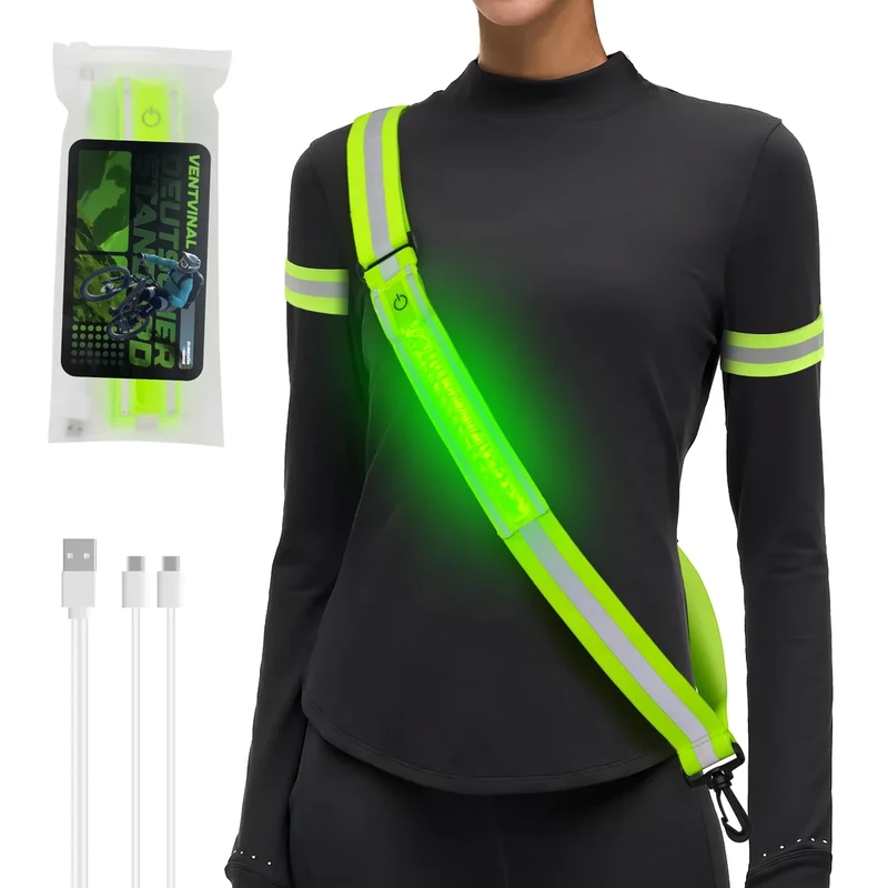 Ventvinal Lauflicht Joggen mit Reflektoren Gürtel, Verstellbarer LED Lauflampe, USB Wiederaufladbare Lauflicht, Geeignet für Outdoor Sports Joggen Laufen Running Fahrradfahren und Hundewandern