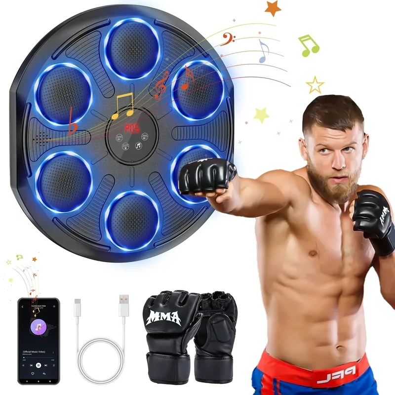 HSYFUNA Music Boxing Machine mit 12 Geschwindigkeiten & Modi, 1 Paar Boxhandschuhe, Bluetooth, LED-Lichter, Zählmodus, Elektronische Boxmaschine für Erwachsene Zuhause, Home Fitness, Stressabbau