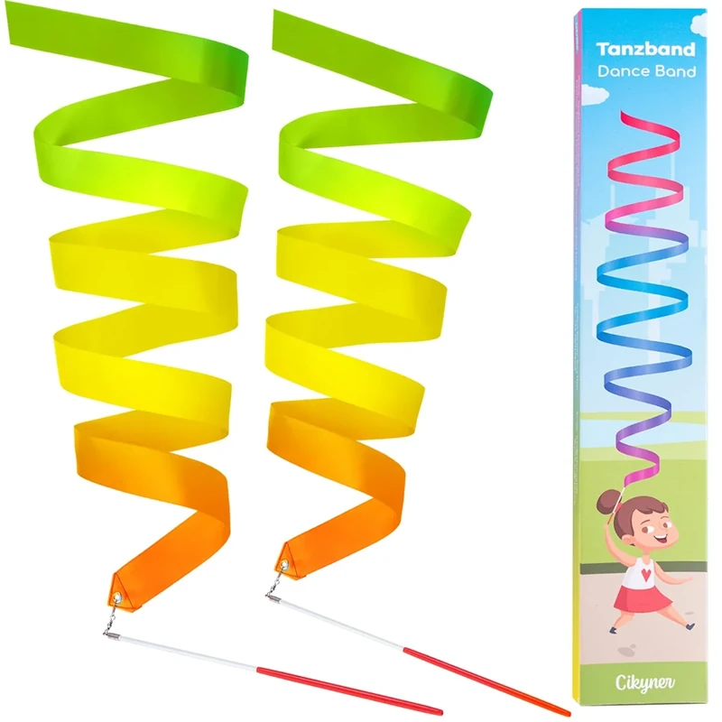 Cikyner Tanzband, 2 Stück Buntes Gymnastik Band mit Stab Gymnastik Farbband Tanzbänder Kinder Regenbogen Band für Schule und Heimspiel, Ideal für Mädchen auf Kindergeburtstag oder Weihnachten (GYO)