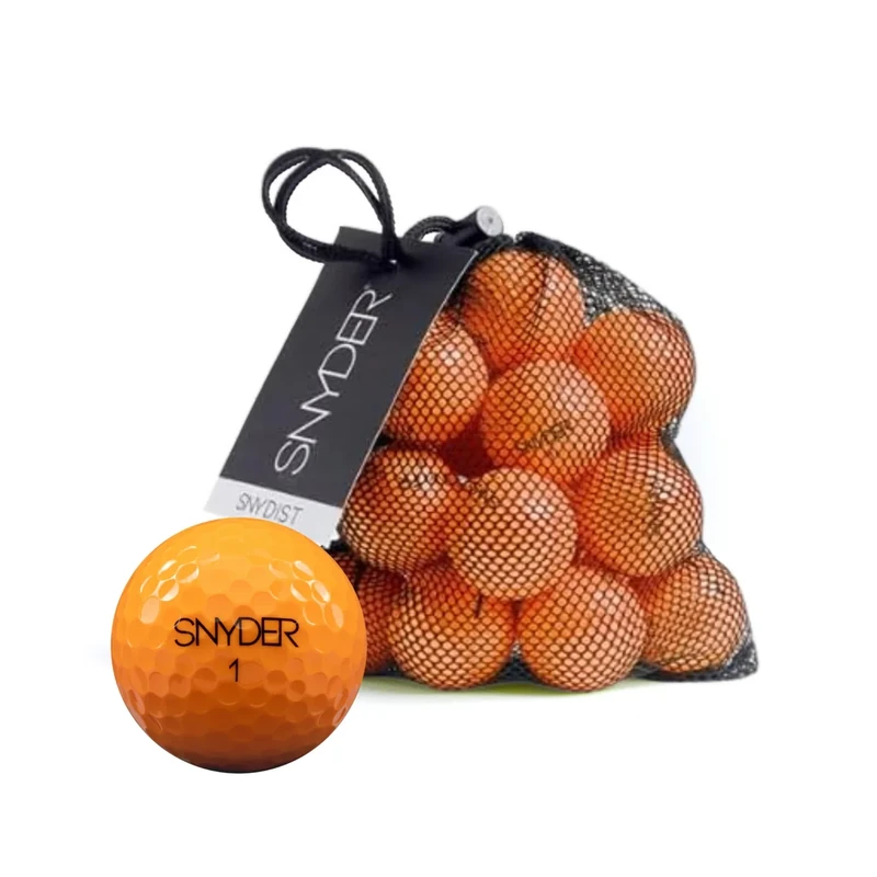 SNYDER - SNY DIST Premium Golfbälle | 20 Stück im Ballnetz | Ideal für: Maximale Ballgeschwindigkeit, Lange Schläge & gerade Flugbahnen | Golfball Farbe: Orange