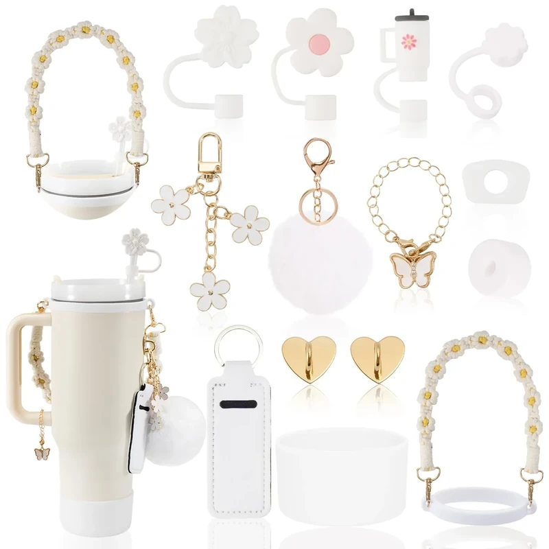 LUOJINYI 15 Stück Stanley Cup Zubehör, Stanley Cup Accessories for Stanley Cup 800 ml - 1100 ml, Stanley Cup Accessory Set, Stanley Quencher Zubehör, Stanley Cup Zubehör Weiß(Becher nicht enthalten)