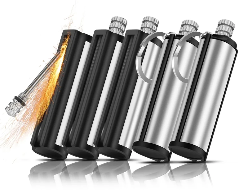 Lafagiet 5er Pack Dauerstreichhölzer Feuerzeug, wasserdicht, Schlüsselanhänger Streichhölzer Feuerzeuge für Kerzen, Survival, Camping Kit (brauchen Feuerzeugflüssigkeit)