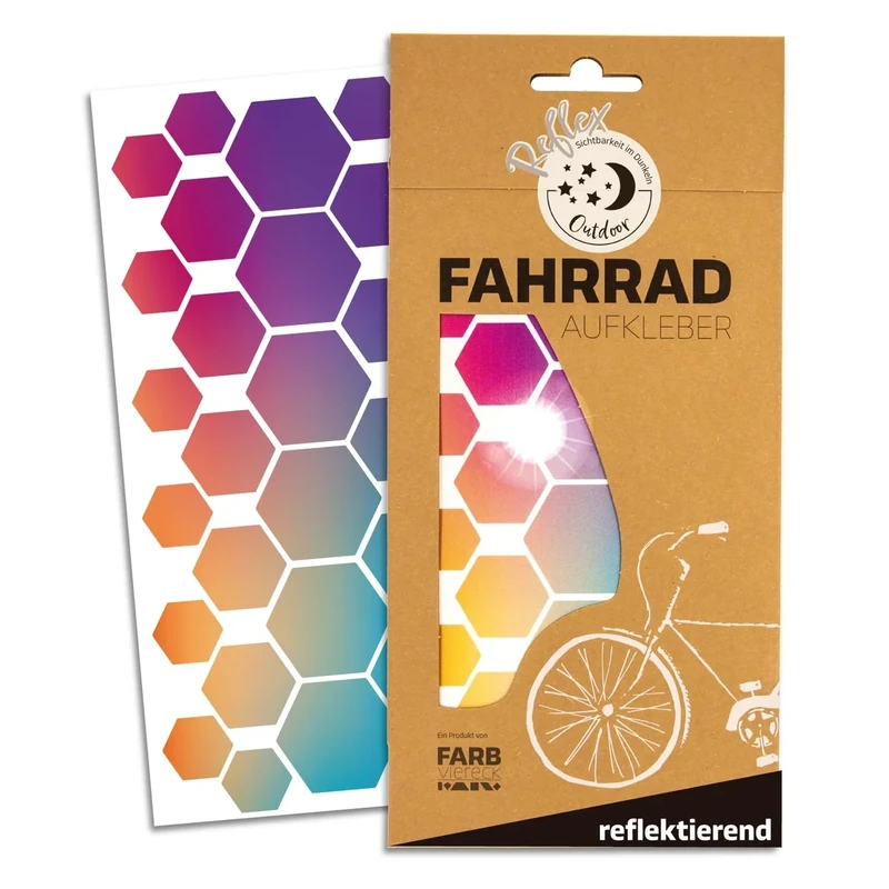 Farbviereck Reflektierende Sechseck Aufkleber Set – Hexagon Deko Sticker für Fahrrad, Helm, Roller, Kinderwagen – Reflexfolie, wasserfest & UV-beständig – selbstklebend – Made in Germany R0027-006