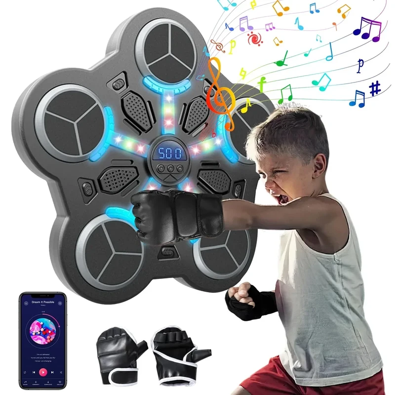 lifetter Music Boxing Machine, LED Musik Boxmaschine für Kinder, 3Geschwindigkeitsmodi und Zählmodus, Bluetooth Music Boxing Machine für Kinder Heimtraining (B)