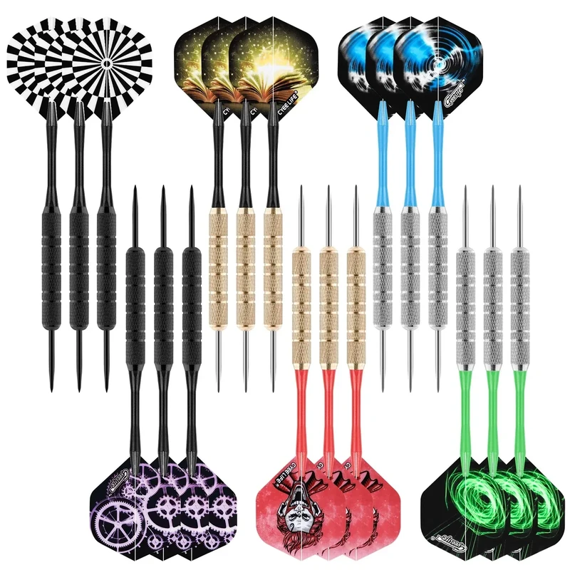 CyeeLife Dartpfeile mit Metallspitze,18 Stück Profi Steeldarts,Steel Darts Set mit Schaft und Flights,für Anfänger Und Hobbyisten