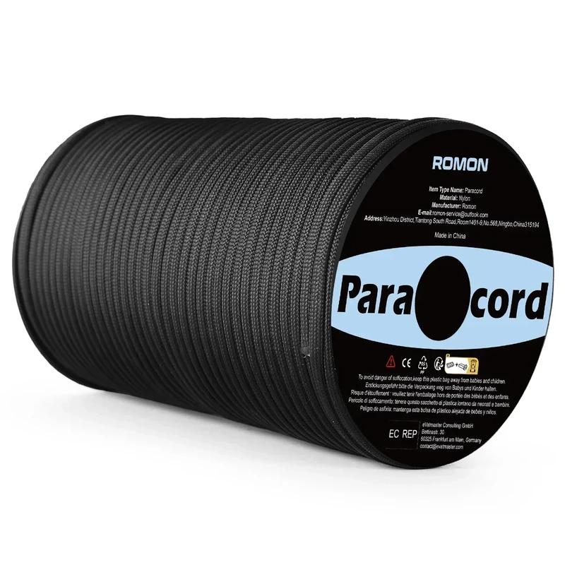Romon Paracord 4mm, 100M Paracord Schnüre Seil 9 Kern-Strängen Paracord Bänder, Schnur Reissfest Seil Sonnensegel, Nylon Paracord Survival Paracord Reepschnur für Outdoor Survival Camping, Schwarz