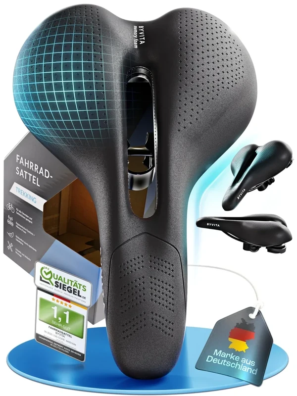 BYVITA Fahrradsattel - mit ErgoFoam+ I maximaler Fahrkomfort I ergonomischer Fahrrad Sattel für Damen & Herren I Fahrradsattel Herren bequem, Damen bequem weich (Trekking)