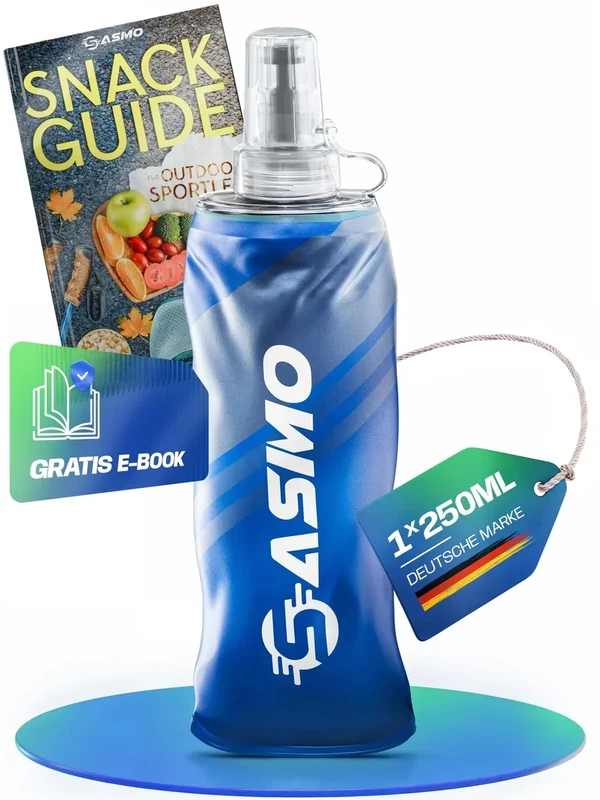 SASMO® Soft Flask 1x250ml BPA-Frei & Ultraleicht | SoftFlask - Schutzkappe & High Flow Ventil | Faltbare Trinkflasche für Laufen, Wandern, Radfahren & Outdoor | Soft Trinkflasche faltbar
