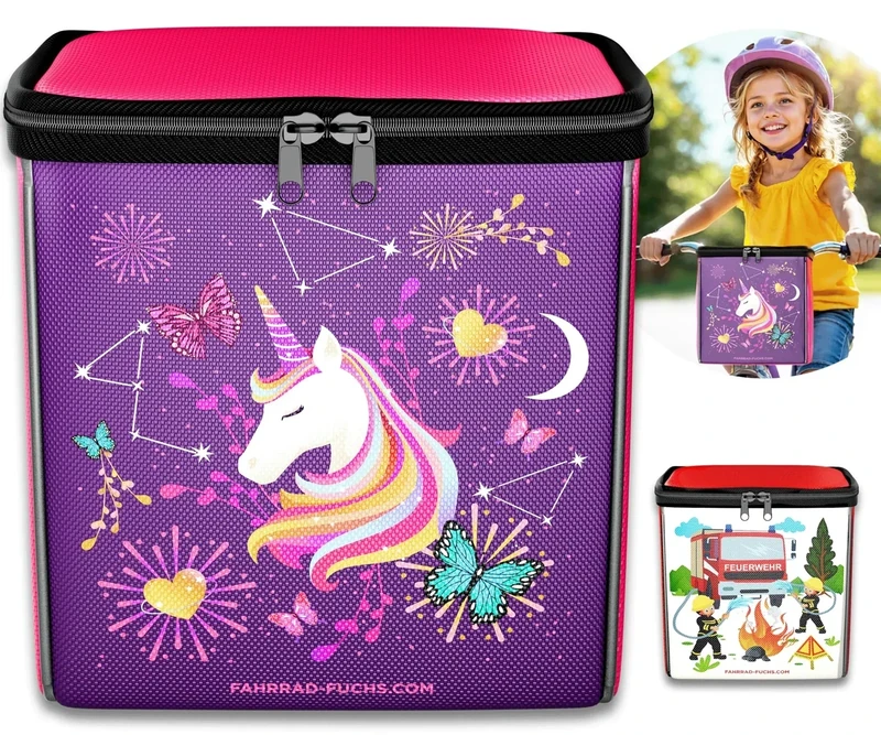 Lenkertasche Kinder - Einhorn Motiv - Fahrradtasche Lenker, Fahrradkorb Kinder Vorne, Korb Laufrad, Fahrradkorb Kinderfahrrad - wasserabweisend, universell passend