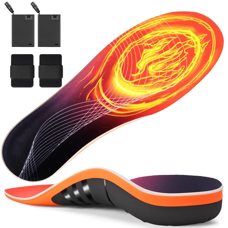 Beheizbare Sohlen, Orthopädische Einlegesohlen, Plantar Fasciitis Hohe Arch Support Schuheinlagen mit USB elektrische Heizsohlen mit Batteriekasten zuschneidbare, für Herren und Damen(S:36-38)