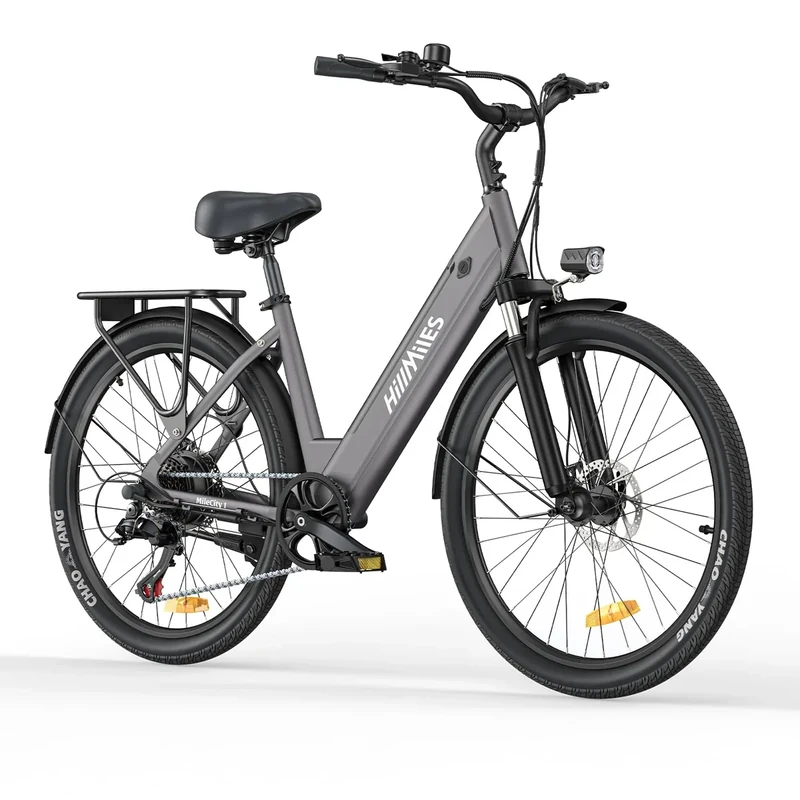 MileCity1 26" E-Bike für Erwachsene, 7 Gang Elektrofahrrad mit Austauschbarem 36V 13Ah Akku, 25 km/h und 80–100km Reichweite E-Bike für Städtische Pendler, IP65 Wasserdicht (MileCity1, Grau)