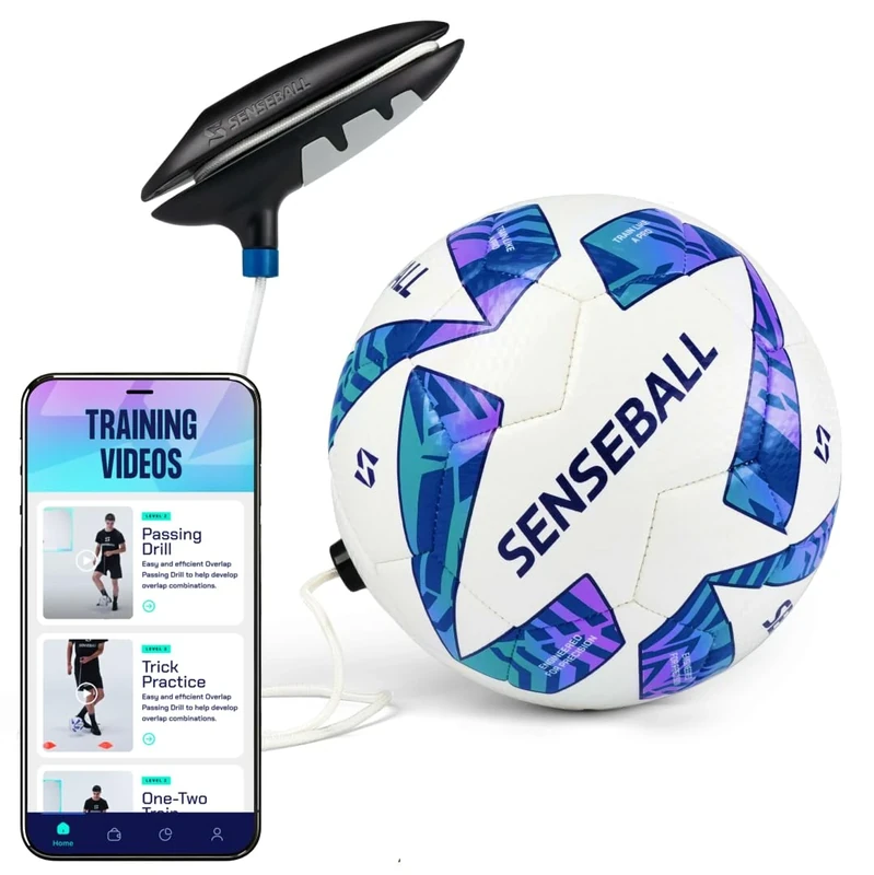 SenseBall Fußball-Trainingsball mit App - All-Level Größe 3, Blau & Weiß - Fußball Trainingszubehör Set für Kinder & Jungen - 50+ Übungsvideos im Begleit-App für Ballkontrolle & Reaktionstraining