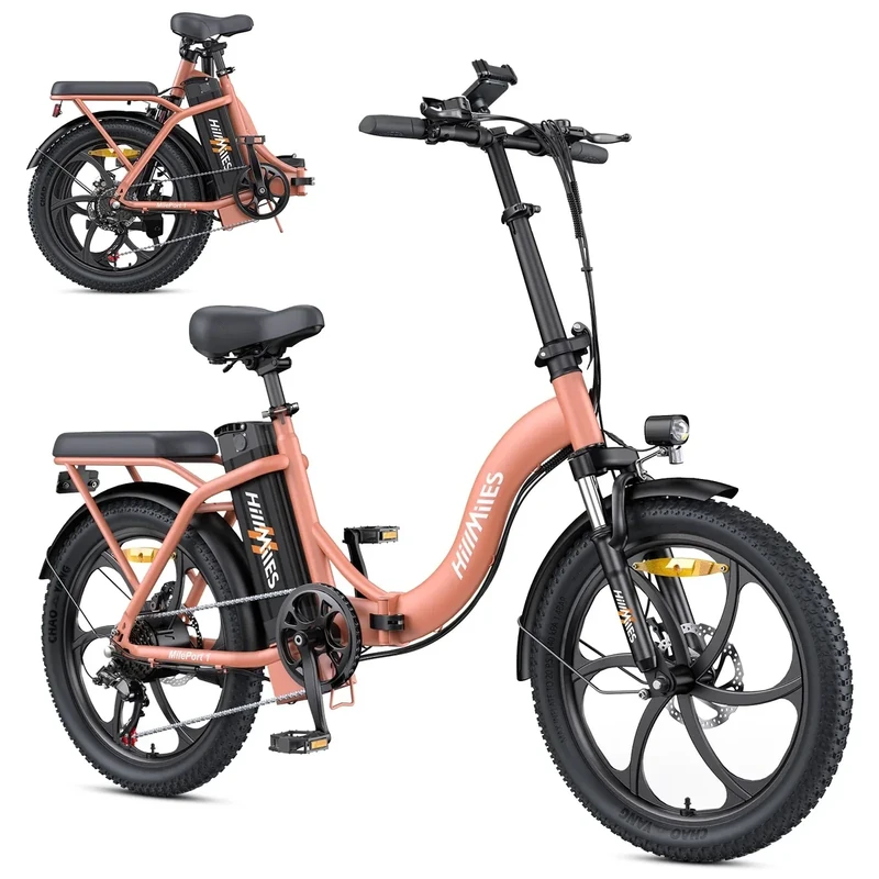 HillMiles MilePort 1 Elektrofahrrad Für Erwachsene, 250W Klappbares Elektrofahrrad Mit 36V 13AH Abnehmbarem Akku, Geschwindigkeit 25KM/H und Reichweite 100KM, 20„ * 3.0“ Fetter Reifen (Urban, Rot)