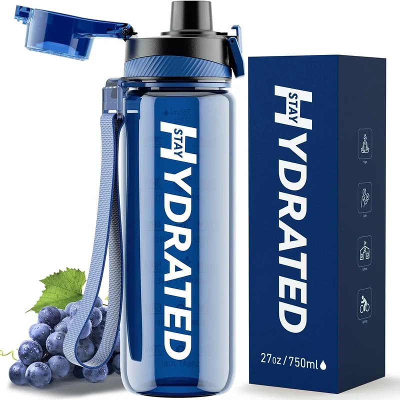 Mevoly Trinkflasche 750ML, Wasserflasche BPA-Frei aus Tritan, Trinkflasche Sport Auslaufsicher mit Zeitmarkierung, Sportflasche für Fitnesss, Oudoor, Gym, Schule