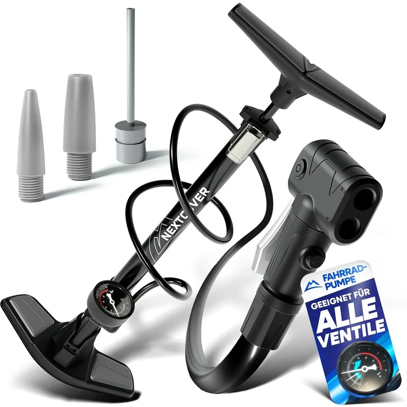 NEXTCOVER® Fahrradpumpe Alle Ventile mit [Airflow-Technologie] I Pumpe für Autoventil, Presta Ventil & Dunlopventil I Standluftpumpe Fahrrad mit Manometer I Luftpumpe Fahrrad (AirPro Premium+)