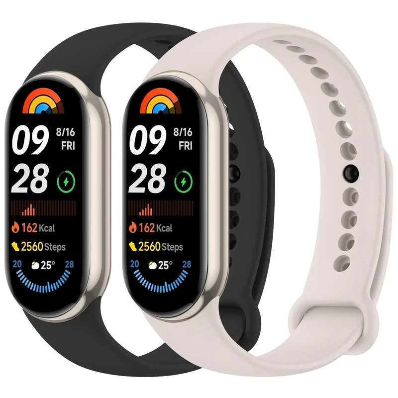 Mugust 2 Stück Armband für Xiaomi Mi Band 8/Xiaomi Mi Band 9/Xiaomi Mi Band 10 Armband, Weiches Silikon Atmungsaktiv Ersatzarmband für Xiaomi Mi Band 9/Mi Band 8 Armband (Sternenlicht+Schwarz)