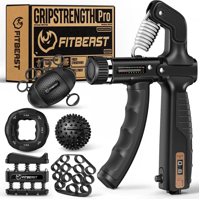FitBeast Handtrainer, Unterarmtrainer Set – 6-teilig mit einstellbarem Widerstand, Griffkraft Trainer, Fingertrainer und Massagebällen für Handtherapie, Grifftraining und Erholung