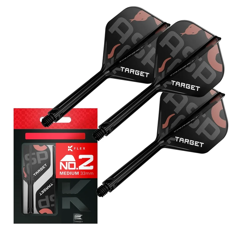 Target Darts Nathan Aspinall K Flex Flights und Shaft System, No.2 (Medium, 33mm) | Packung mit 3 Kflex All In One Flights, Player Edition Darts Zubehör | K-Flex Dart Schaft