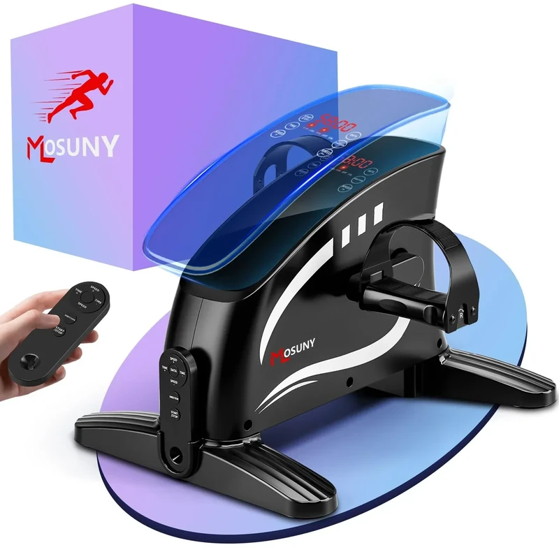 Pedaltrainer, 2025 Verbesserter Elektrisch Pedaltrainer für Zuhause mit 15 Geschwindigkeiten, großem LCD-Display + Fernbedienung & Antirutschmatte, Beintrainer Senioren Mini Heimtrainer
