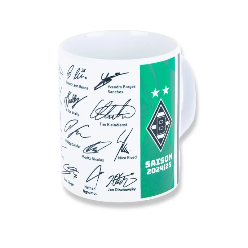 Borussia Mönchengladbach Unterschriftentasse Saison 2024/25 | Offizieller Fanartikel Fohlenshop | Design im Stil des Heimtrikots Gladbach Fanartikel