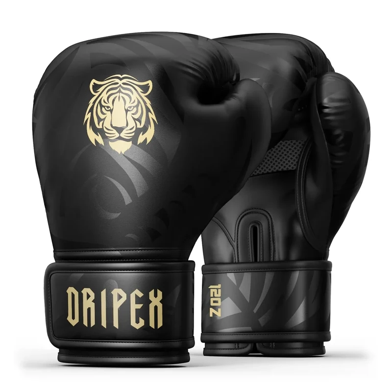 Dripex Boxhandschuhe, Boxsack Handschuhe PU-Leder, MMA Handschuhe Boxing Gloves Männer Damen für Boxen Muay Thai Kickboxen Sparring Kampfsport Training Gold(12 oz)