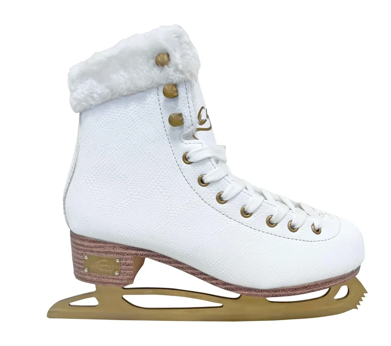 Cox Swain Klassische Eislauf Schlittschuhe ICEPEARL, für Damen und Kinder, bequem, warm gefüttert - Edelstahlkufe vorgeschliffen, White/Gold Gr. 40 - Image 1