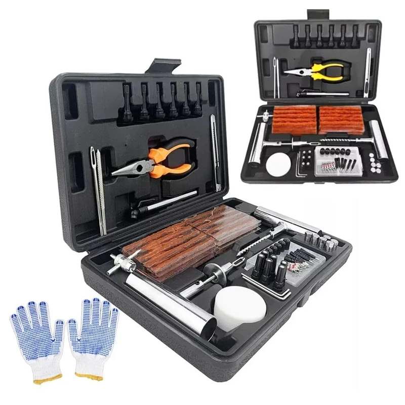 NOOGUI - Reifenreparaturset - Reifendichtmittel Auto - Reparieren in 15 Min - Umfasst 117 Teile mit T-Griff Werkzeugen, Ventilen & Zange - Autoreifen Reparaturset