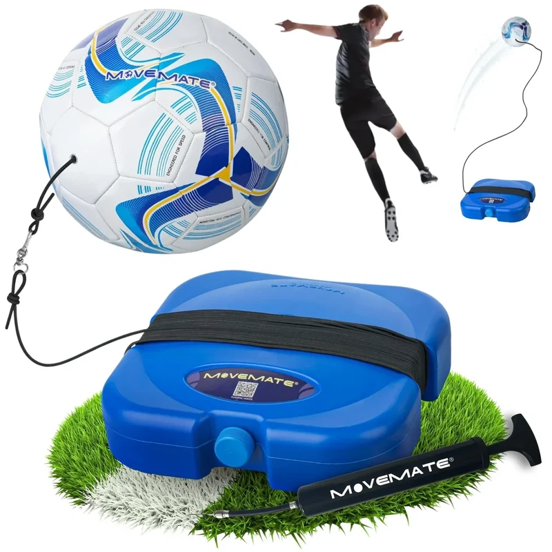MOVEMATE® Fußball-Training Set inkl. Fußball mit Schnur | Beliebtes Fußball Geschenk für Jungen | Innovatives Trainingsgerät für Draußen, im Garten, auf dem Fußballplatz (Für Jugendliche (370g Ball))