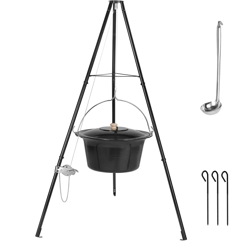 TLSUNNY 30L Gulaschkessel mit Dreibein und Löffel, Original Ungarischer Gulaschkessel, mit Höhenverstellbarer Kette, mit Erdspießen, Kesselgulasch Topf Set, Gulaschtopf Emaille, für 25-30 Personen - Image 1
