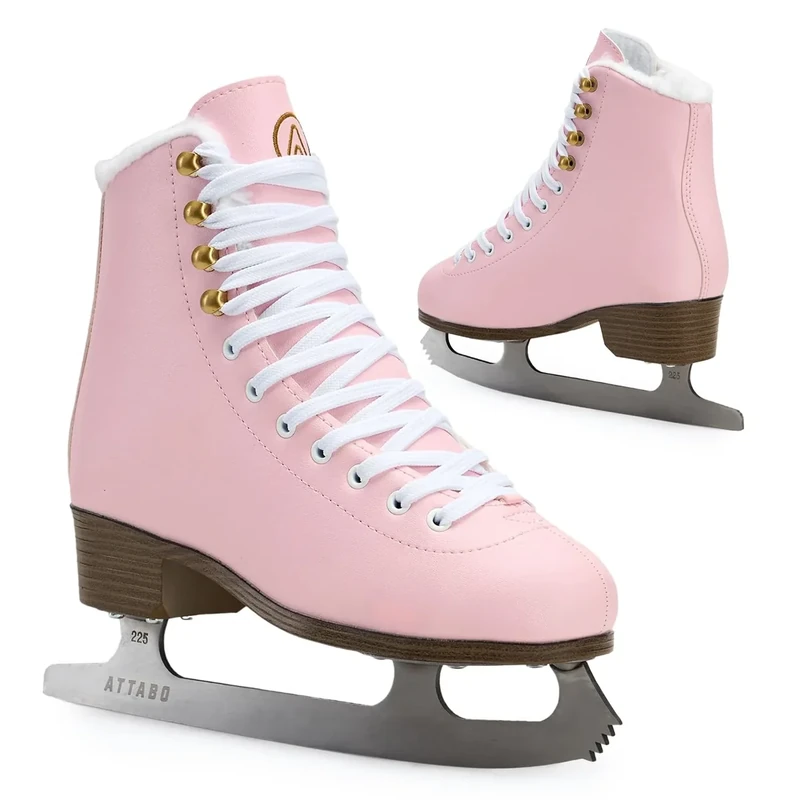 ATTABO Eiskunstlauf Schlittschuhe Damen ISLA Rosa Größe 40 EU Edelstahlkufe Ideal für Anfänger oder Fortgeschrittene PVC Obermaterial Starker Knöchelschutz Stabilität und Komfort