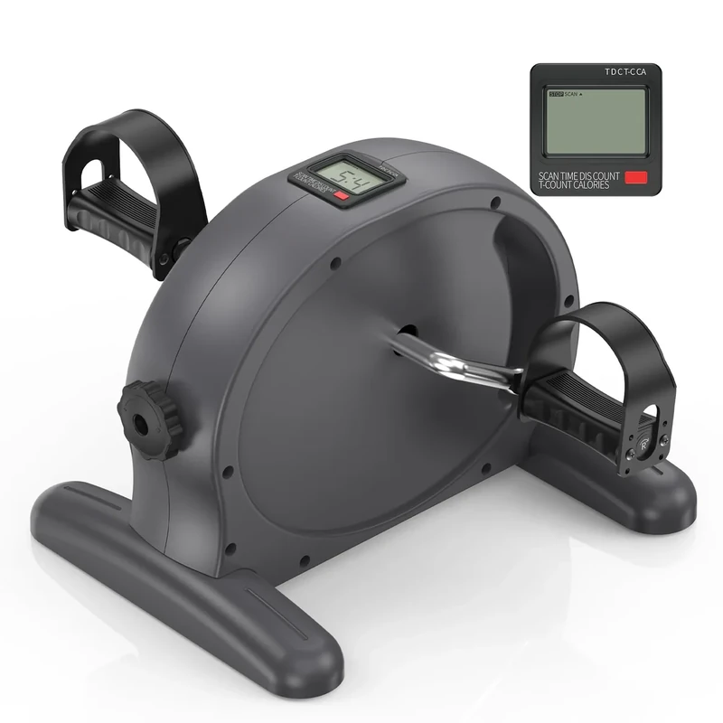 RYGEO Mini-Pedal-Trainer Fahrrad Tragbarer Pedal-Trainer Beine und Arme Fitness-Radfahren mit LCD-Display für Senioren-Reha, Unter-Schreibtisch-Fahrrad Grau